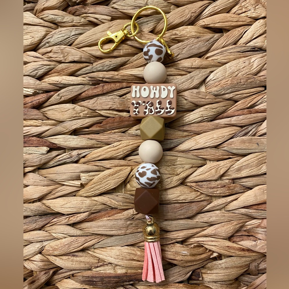 SALE! Howdy Y'all Keychain with Pink Tassel Handmade